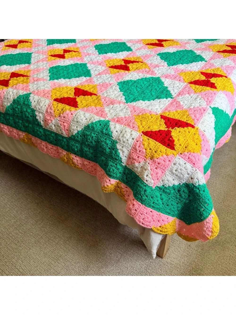 Colorful Crochet Blanket Throw Afghan with Geometric Pattern Handmade 6x9